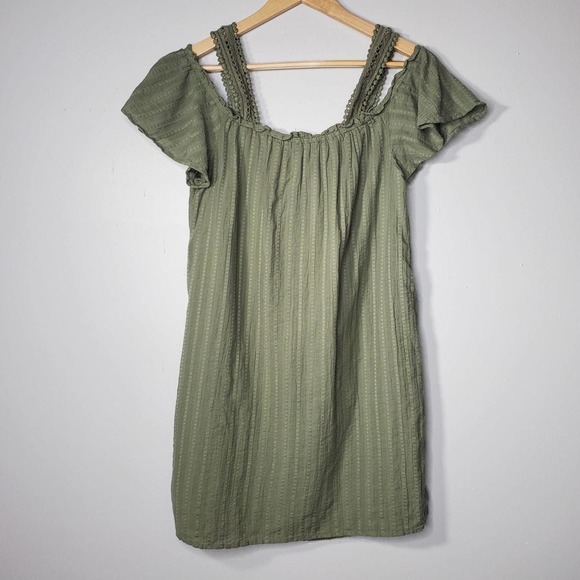 Aerie Cold Shoulder Short Sleeve Mini Dress Olive Green Size Small - Picture 4 of 11